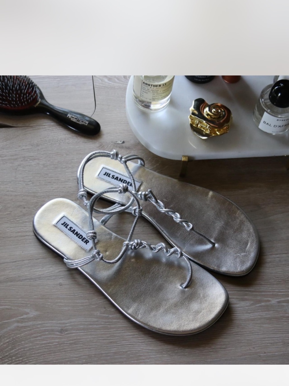 Jil Sander excellent condition Metallic Silver Braided Strap Flat Sandals 40 9